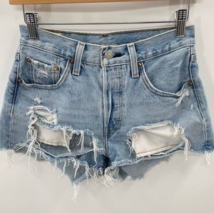 LEVI’s 501 High Waisted Distressed Hidden Button Fly Shorts Size 24